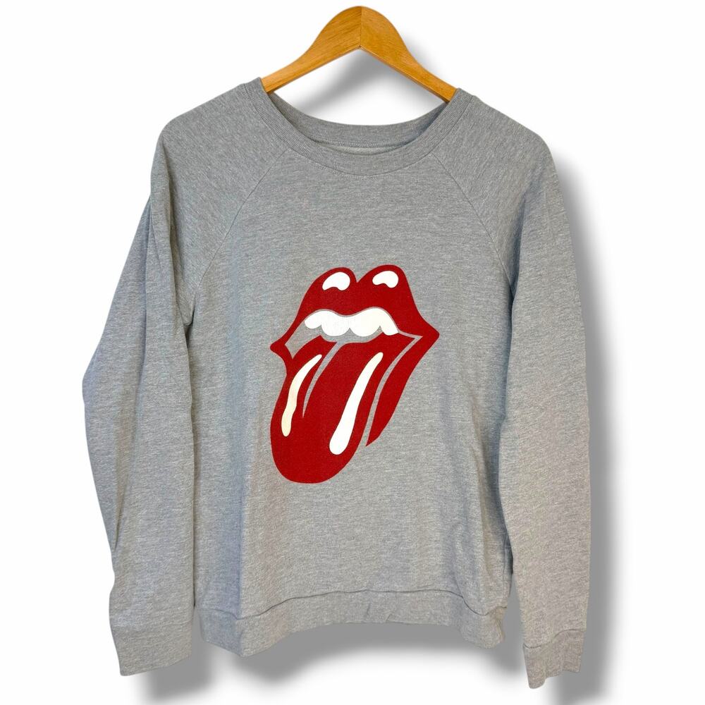 T&B Rolling Stones Tongue Logo Sweatshirt Gray Crewneck Longsleeve Size Small